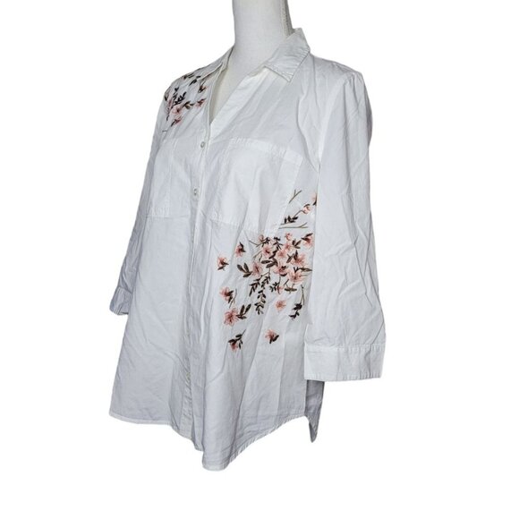 Gloria Vanderbilt Embroidered Button Down Shirt‎ White Pink Floral Womens Large - Picture 2 of 12